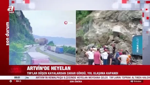 ARTVİN SON DAKİKA! Heyelan anı görüntüsü kamerada! Dev kayalar tırların üzerine düştü: 1 ölü