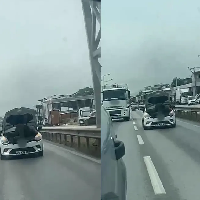 Bursa’da trafikte tehlikeli yöntem! Hareket halindeki otomobilde tamirat