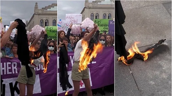 Kadıköy’de çirkin provokasyon! Özgürlük diye bağırıp çarşaf ve başörtüsü yaktılar-3