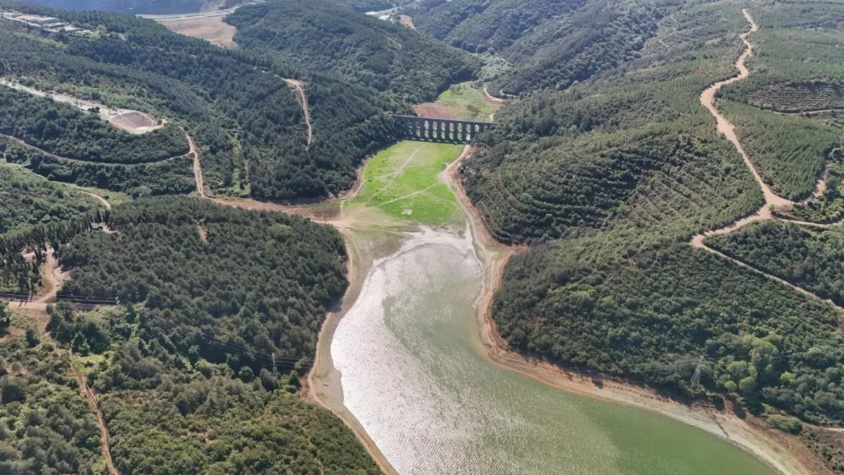 İstanbul'un barajlarında doluluk oranı yüzde 50'nin altına düştü! Sular çekildi Alibey Barajı havadan görüntülendi