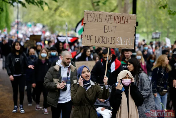 SON DAKİKA: Filistinlilerin katledilmesi protesto ediliyor! Binler Londra'da İsrail Büyükelçiliği'ne yürüyor - 11