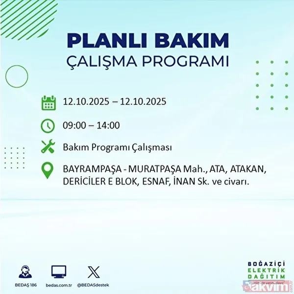 Evde elektrik ne zaman gelir? 11-12 EKİM İLÇE İLÇE LİSTE: İstanbul'da 9 saat yok - 14
