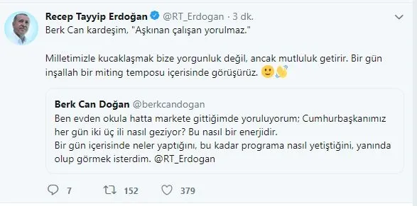 Başkan Erdoğan Berk Can isimli gencin paylaşımına Twitter'dan yanıt verdi-1
