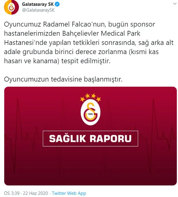 Galatasaray'dan Radamel Falcao açıklaması | Gaziantep FK maçında sakatlanmıştı-2