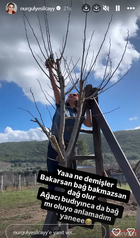 Önce pancar tarlasında sonra ağaç tepesinde! Nurgül Yeşilçay'ın köy hayatından kareler - 8