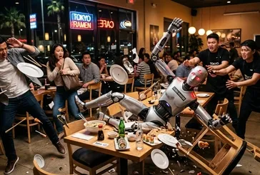 Dans eden robot kontrolden çıktı: Restoran birbirine girdi