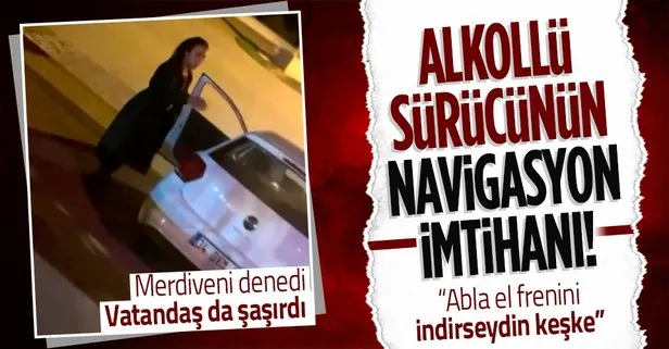 Alkollü sürücünün navigasyonla imtihanı! Merdivende asılı kaldı