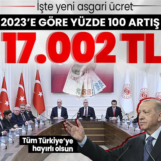 SON DAKİKA | Yeni asgari ücret resmen belli oldu! Yüzde 49’luk artış ile asgari ücret 17 bin 2 TL’ye yükseldi