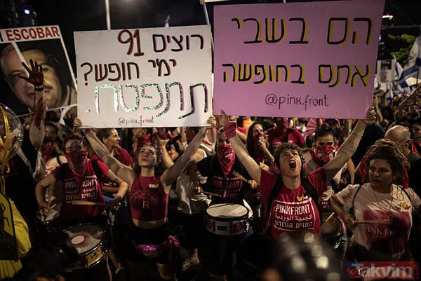 Tel Aviv'de kafesli protesto! Onlarca İsrailli, Netanyahu'nun istifası için sokaklara döküldü: Sen baştasın, sen suçlusun - 7
