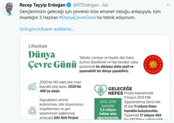 Başkan Recep Tayyip Erdoğan'dan Dünya Çevre Günü paylaşımı!-2