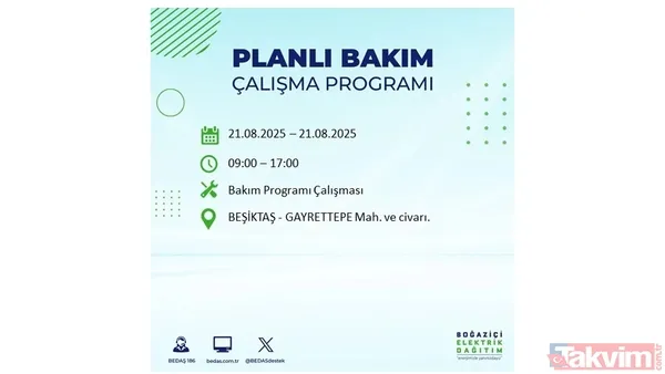 İstanbul'da 23 ilçede elektrik kesintisi! BEDAŞ İLÇE İLÇE listeledi: 21 Ağustos Perşembe günü 8 saat yok - 22