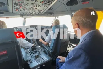 Başkan Erdoğan KKTC'ye ilk resmi uçuşta kokpitte!