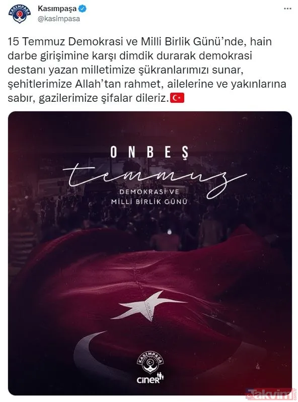 Türk futbolunun dev kulüplerinden 15 Temmuz paylaşımları... - 21