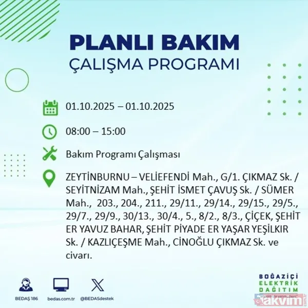 🔴1 Ekim 2025 İstanbul'da Elektrik Kesintisi Yaşanacak İlçeler