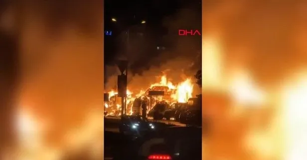 Veliefendi Hipodrumu'na yakın yerde yangın! Çok sayıda araç kül oldu