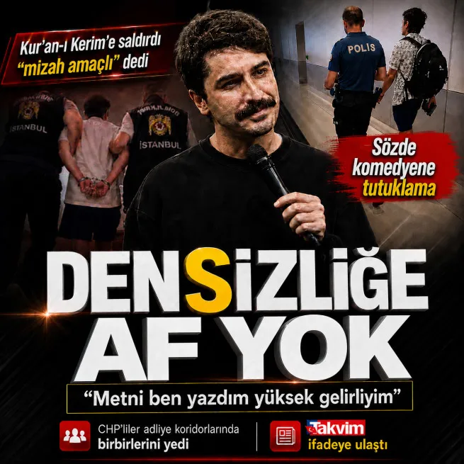 Kurana dil uzatan sözde komedyen Deniz Göktaş tutuklandı | Pişkin savunma kurtaramadı | Adliyede CHP gerilimi