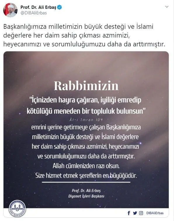 Son dakika: Diyanet İşleri Başkanı Ali Erbaş: Milletimizin büyük desteği sorumluluğumuzu arttırmıştır-1