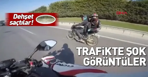 motosikletli magandalar trafikte