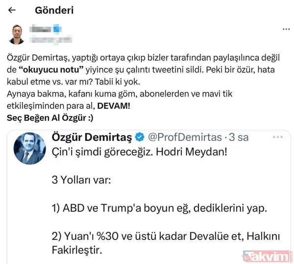 "Prof" diye gazlanıyor 'kopyala yapıştır'dan öteye gidemiyor! Özgür Demirtaş fena patladı... Çalıntı tweeti sildi "abonelik" dilendi - 10