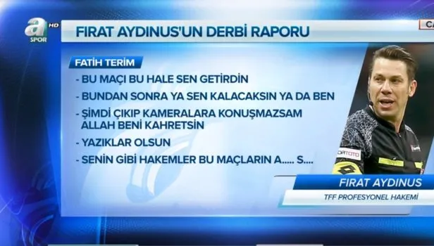 İşte Fırat Aydınus'un derbi raporu