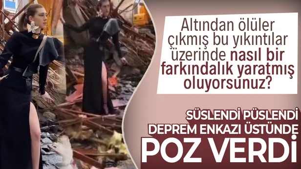 Deprem farkındalığı için enkazın üzerinde poz veren Itır Esen topa tutuldu! Olmaz olsun farkındalığınız