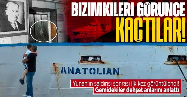 Yunanistan’ın saldırdığı Anatolian isimli Ro-Ro gemisinde saldırının izleri görüntülendi: Bizimkilerin geleceğini duyunca kaçtılar