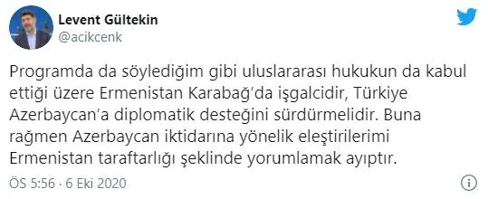 Levent Gültekin'den skandal Azerbaycan açıklaması sonrası geri vites-1