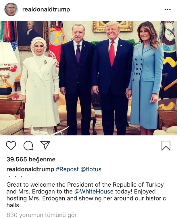 Trump, Başkan Erdoğan'ın ziyareti esnasındaki aile fotoğrafını paylaştı-1
