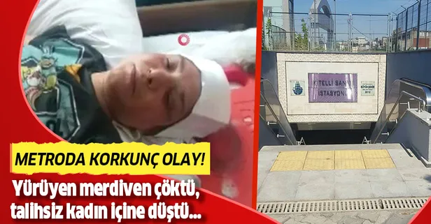 Metroda korkunç olay! Yürüyen merdiven çöktü, talihsiz kadın içine düştü...