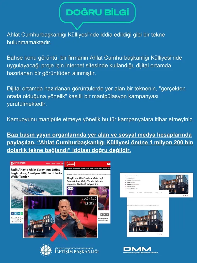 "Ahlat Cumhurbaşkanlığı Külliyesi önüne 1 milyon 200 bin dolarlık tekne bağlandı" iddiası! DMM: Gerçeği yansıtmıyor-2
