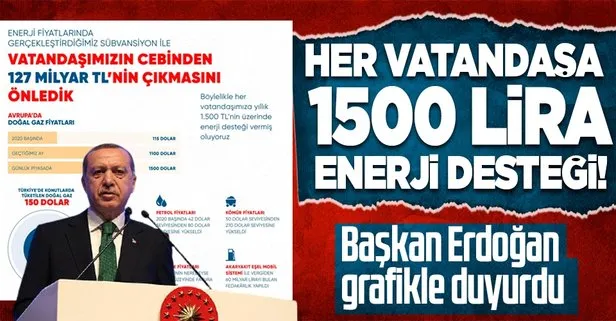 Başkan Recep Tayyip Erdoğan grafikle duyurdu! Her bir vatandaşa 1.500 TL enerji desteği