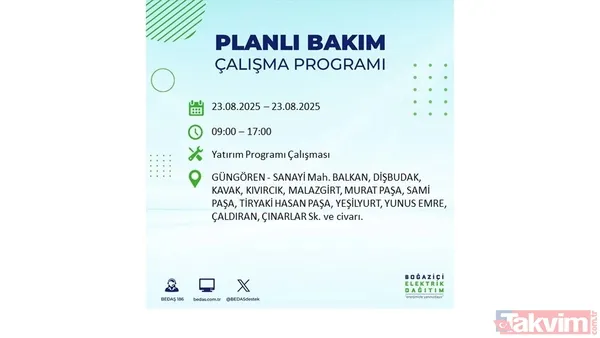 📌23 Ağustos Cumartesi İstanbul'da Elektrik Kesintisi Yaşanacak İlçeler