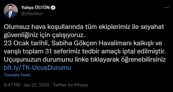 Kar yağışlı havanın ardından THY 31 uçuşu iptal etti-2