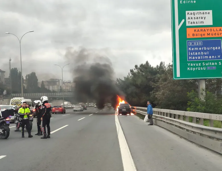 TEM’de korkutan anlar! Alev alev yandı