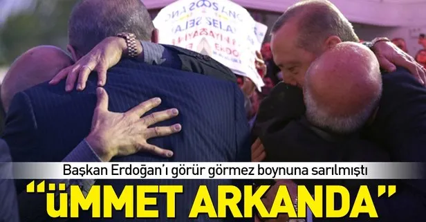 Başkan Erdoğan’ın boynuna sarılan Filistinli Ebubekir Serag: Ümmet arkanda dedim