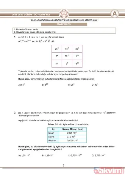 LGS sayısal FULL soru kitapçığı! Matematik, Fen Bilimleri soru ve cevap anahtarı! A-B-C kitapçığı LGS SAYISAL soruları PDF İNDİR 2022! meb.gov.tr