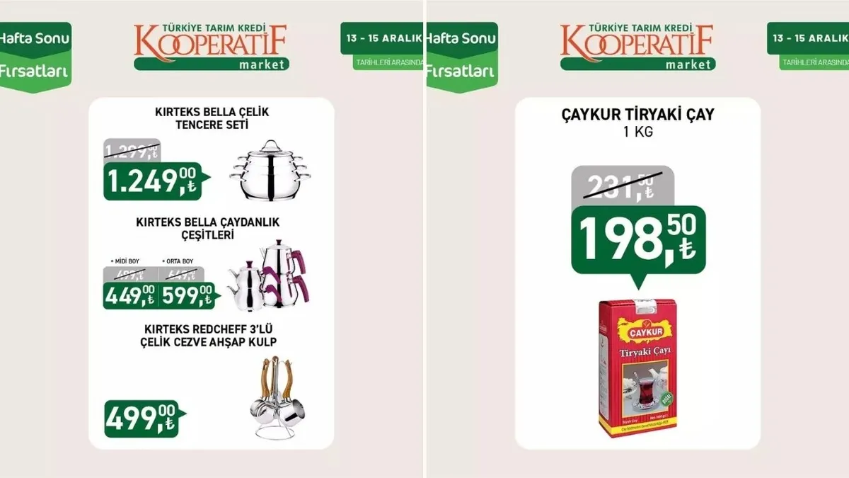 Tarım Kredi Market 15-16 Aralık aktüel kataloğu | DEV FIRSAT: 104,90 liraya düştü! Çay, kıyma, ayçiçek yağı, 40’lı tuvalet kağıdı...