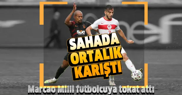 Galatasaray - Ümit Milli Takım maçında ortalık birbirine girdi! Marcao'dan Milli futbolcu Halil Dervişoğlu'na tokat...
