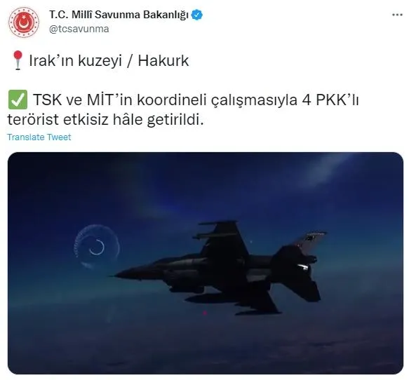 Son dakika: TSK ve MİT sınır ötesinde vurdu! Irak'ın kuzeyinde 4 PKK’lı terörist etkisiz hale getirildi-1