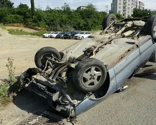 Freni boşalan otomobil takla attı: 1 yaralı