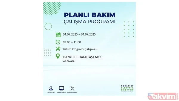 4 Temmuz'da İstanbul'da Elektrik Kesintisi Yaşanacak İlçeler