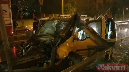 Kocaeli’nin Derince ilçesinde korkunç kaza! Bariyerlere çarpan hafif ticari aracın sürücüsü ağır yaralandı