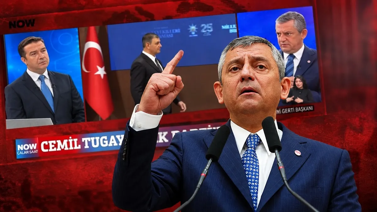Özgür Özel Now TV yayınında Cemil Tugay'ı tehdit etti (Fotoğraf yapay zeka ile birleştirilmiştir)