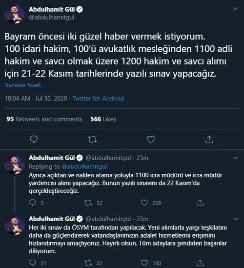 Son dakika: Adalet Bakanı Gül: Bin 200 hakim ve savcı alımı için 21-22 Kasım'da yazılı sınav yapılacak-1
