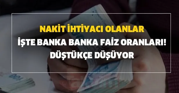 Nakit ihtiyacı olanlar işte banka banka faiz oranları! Düştükçe düşüyor