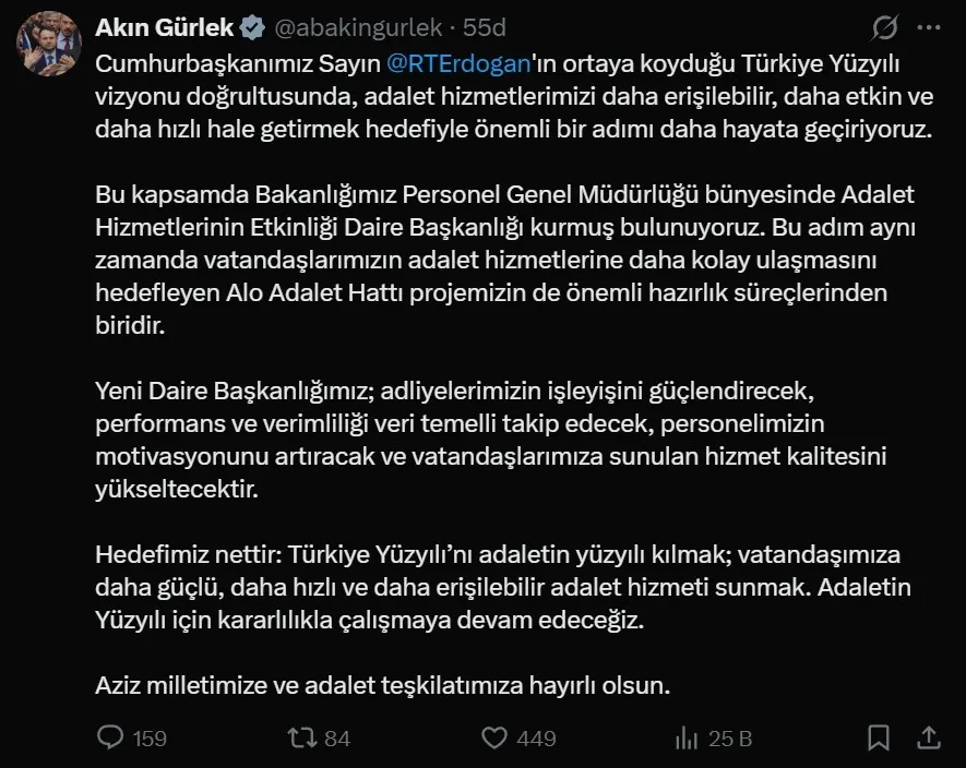 Bakan Gürlek açıkladı: Adalet Hizmetlerinin Etkinliği Daire Başkanlığı kuruldu! Adliyelerde işleyiş güçlenecek-2