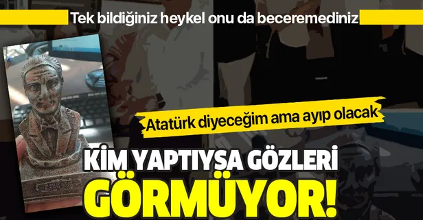 CHP'nin Konak İlçe Başkanı Çağrı Gruşçu'dan heykel rezaleti: Kim yaptıysa gözleri görmüyor