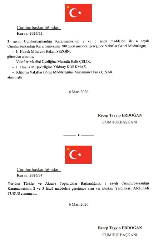 Başkan Recep Tayyip Erdoğan imzaladı: Atama kararları Resmi Gazete'de-6