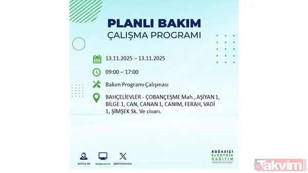Mahallen listede olabilir! İstanbul'da büyük elektrik kesintisi: BEDAŞ 13 Kasım için saat verdi - 10