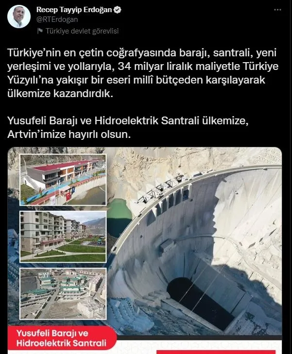 Başkan Erdoğan'dan Yusufeli Barajı ve HES, Yeni Bağlantı Yolları ve Tünelleri, Yeni Yerleşim Bölgesi Açılış Töreni'nde önemli açıklamalar-9